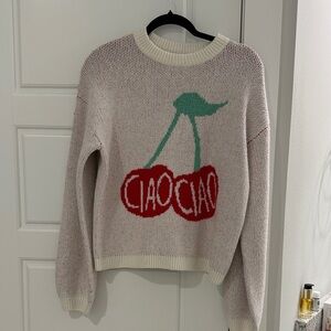a new day Cream Sweater with Red and Green Cherry Design